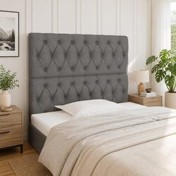 Grey Fabric Headboard with Adjustable Height and Wooden Legs
