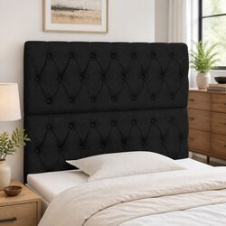 Black Fabric Headboard with Adjustable Height and Wood Legs