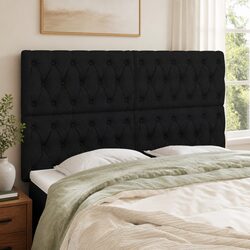 Black Fabric Headboard with Adjustable Height and Wood Legs