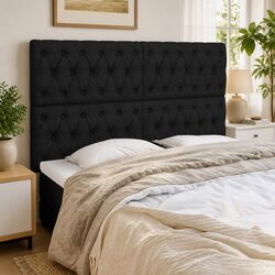 Black Fabric Headboard with Adjustable Height and Wooden Legs