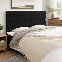 Adjustable Height Black Fabric Headboard with Wooden Legs