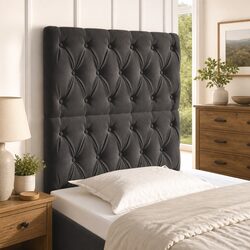 Adjustable Height Grey Velvet Headboard with Wooden Legs
