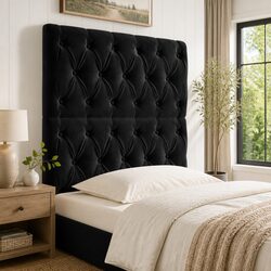 Black Velvet Headboard with Adjustable Height 80x7x118/128 cm