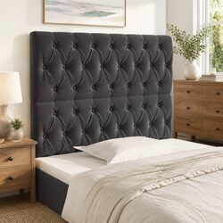 Adjustable Height Dark Grey Velvet Bed Headboard