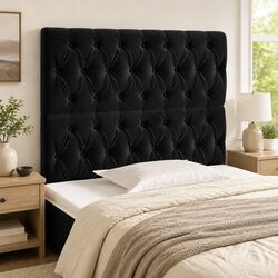 Black Velvet Headboard 100cm with Adjustable Height and Wood Legs