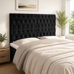 160cm Adjustable Black Velvet Headboard with Wooden Legs