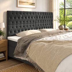200cm Dark Grey Velvet Headboard with Wooden Legs