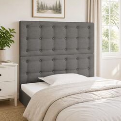 Adjustable Height Grey Fabric Headboard with Wooden Legs