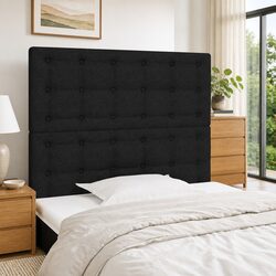 Black Fabric Bed Headboard with Adjustable Height and Wooden Legs