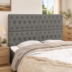 Adjustable Height Grey Fabric Headboard with Wooden Support