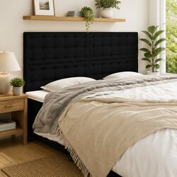 Black Fabric Headboard with Wooden Legs 200x5x118/128 cm
