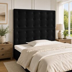 Adjustable Black Velvet Headboard 80x5x118/128 cm