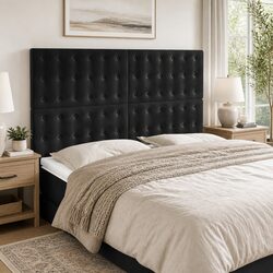 Adjustable Black Velvet Headboard for Bedroom
