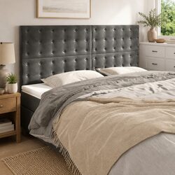 Adjustable Height Dark Grey Velvet Headboard 160cm