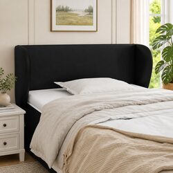 103cm Black Faux Leather Headboard with Ears