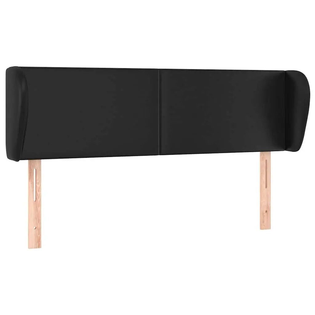 Headboard with Ears Adjustable Height Black Faux Leather 147 cm Bed Backrest