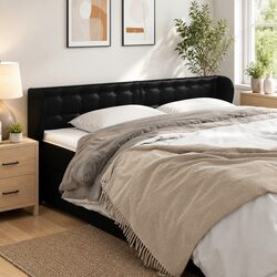 Faux Leather Headboard with Ears in Black - 203 cm