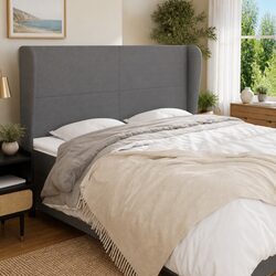 Adjustable Height Grey Fabric Headboard with Ears 163 cm