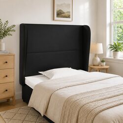 Faux Leather Headboard with Ears Black 83 cm