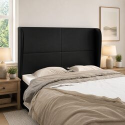 Black Faux Leather Headboard with Ears, 147cm