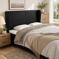 Stylish Black Faux Leather Bed Headboard with Ears