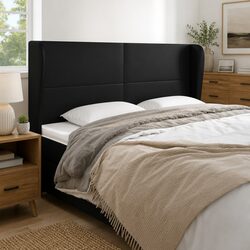 Black Faux Leather Headboard with Ears, 203cm