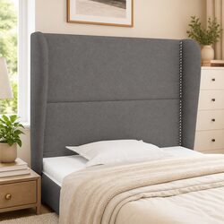 Adjustable Headboard with Ears Grey Fabric 83cm
