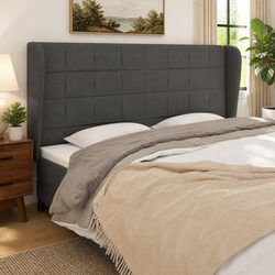 Adjustable Dark Grey Headboard with Ears and Wooden Legs