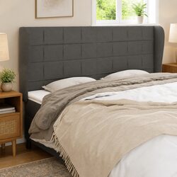 Adjustable Grey Fabric Headboard with Ear Design