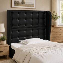 Faux Leather Headboard with Ears Black 83 cm