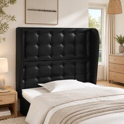 Black Faux Leather Headboard with Ears - 103cm