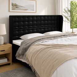 Faux Leather Headboard with Ears Black 163cm Dimensions
