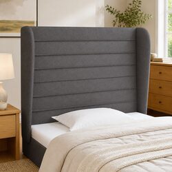 Adjustable Grey Fabric Headboard with Ears