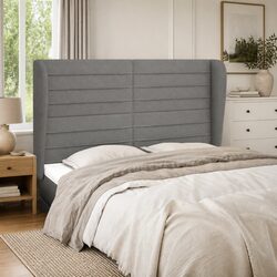 Fabric Headboard with Ears Dark Grey 147x23x118/128 cm