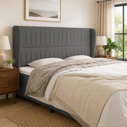 203cm Grey Fabric Headboard with Ears Design