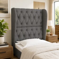 Adjustable Height Grey Fabric Headboard with Ears