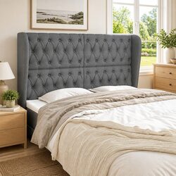 Adjustable Height Grey Fabric Headboard with Ears 163 cm