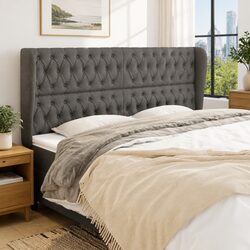 Adjustable Grey Fabric Headboard with Wooden Legs 203cm