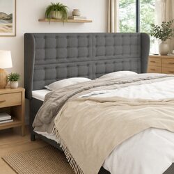 Adjustable Height Dark Grey Fabric Headboard with Ears
