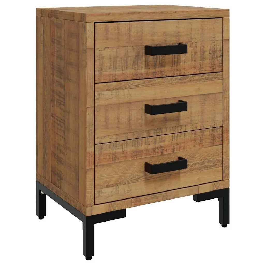 Bedside Cabinet Solid Pine Wood 3 Drawer Storage 40x30x55cm Brown