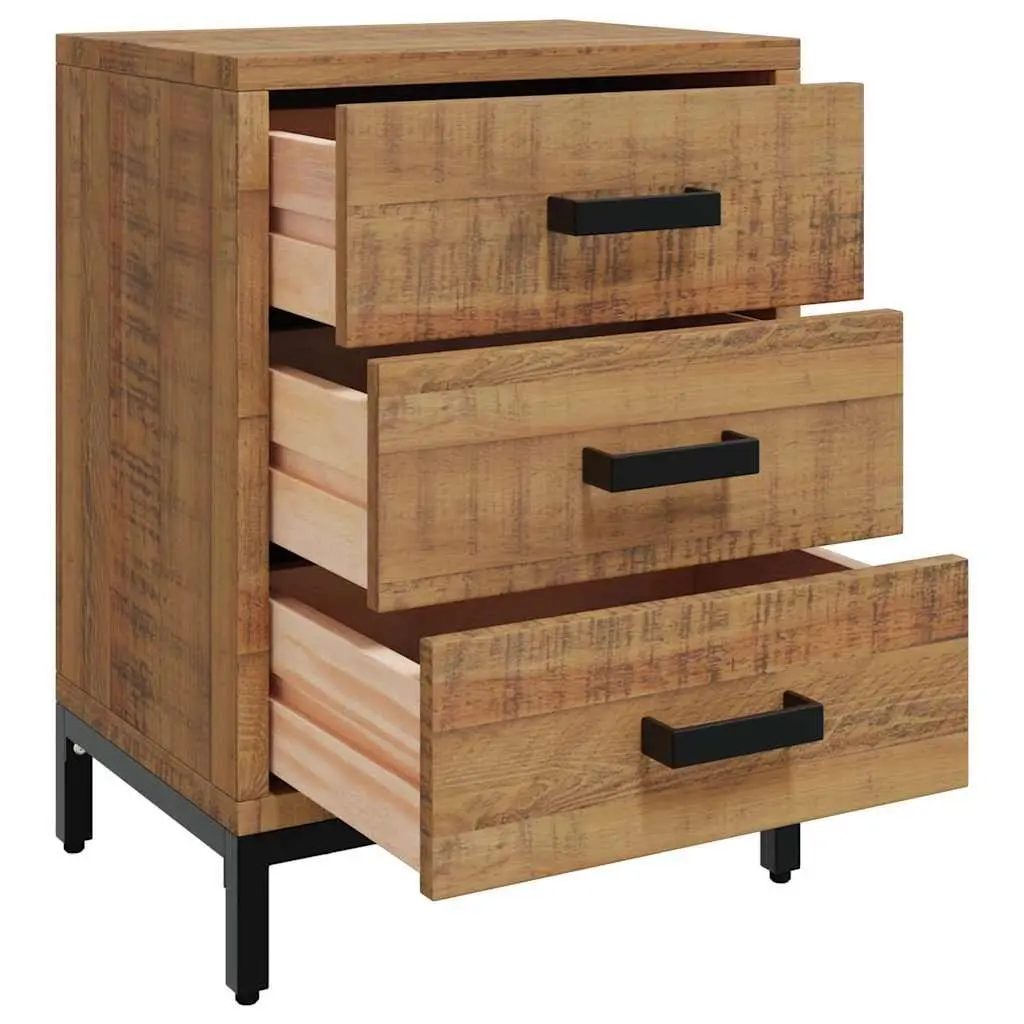 Bedside Cabinet Solid Pine Wood 3 Drawer Storage 40x30x55cm Brown