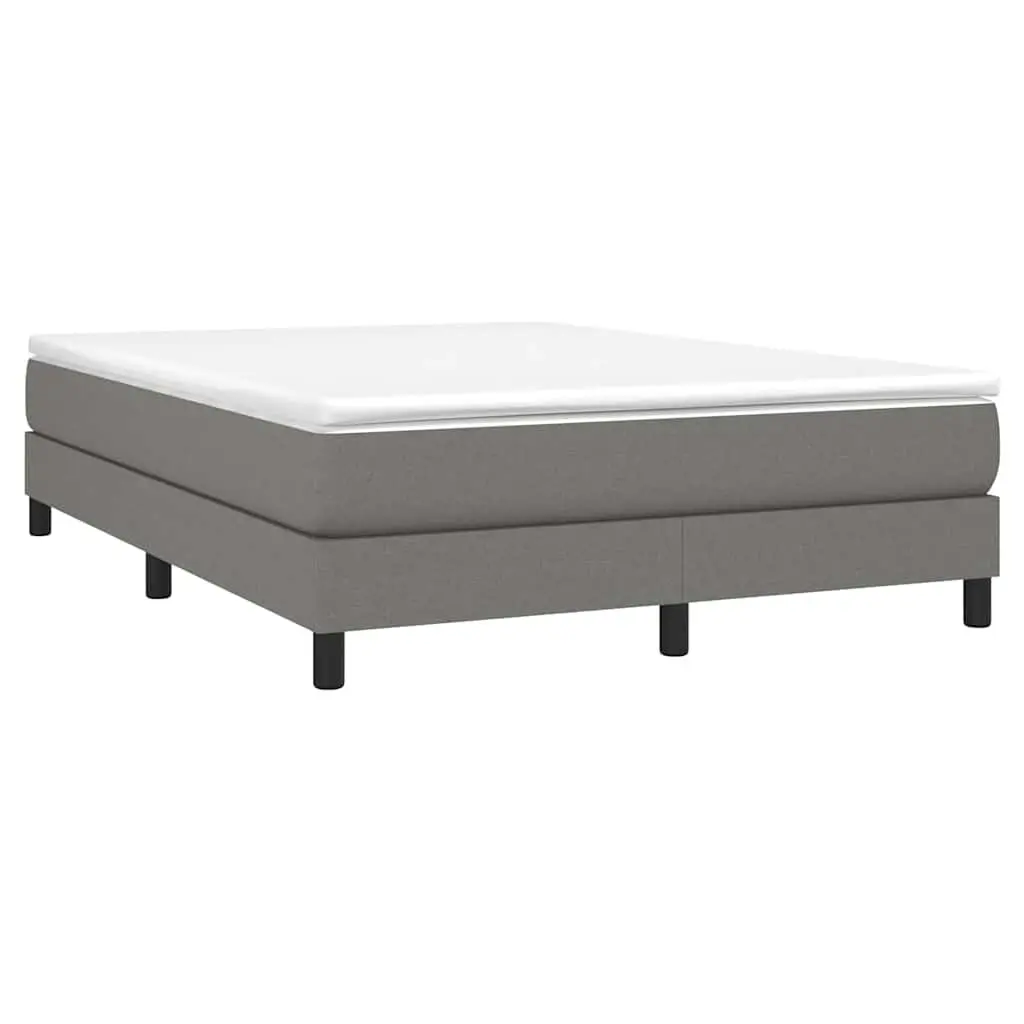 Box Spring Bed Frame Double Grey Fabric Bedroom Furniture Supportive Slats