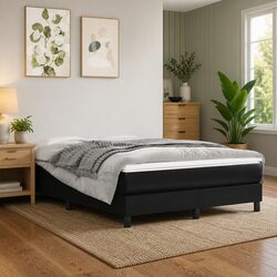 Box Spring Bed Frame Queen Size in Black Faux Leather