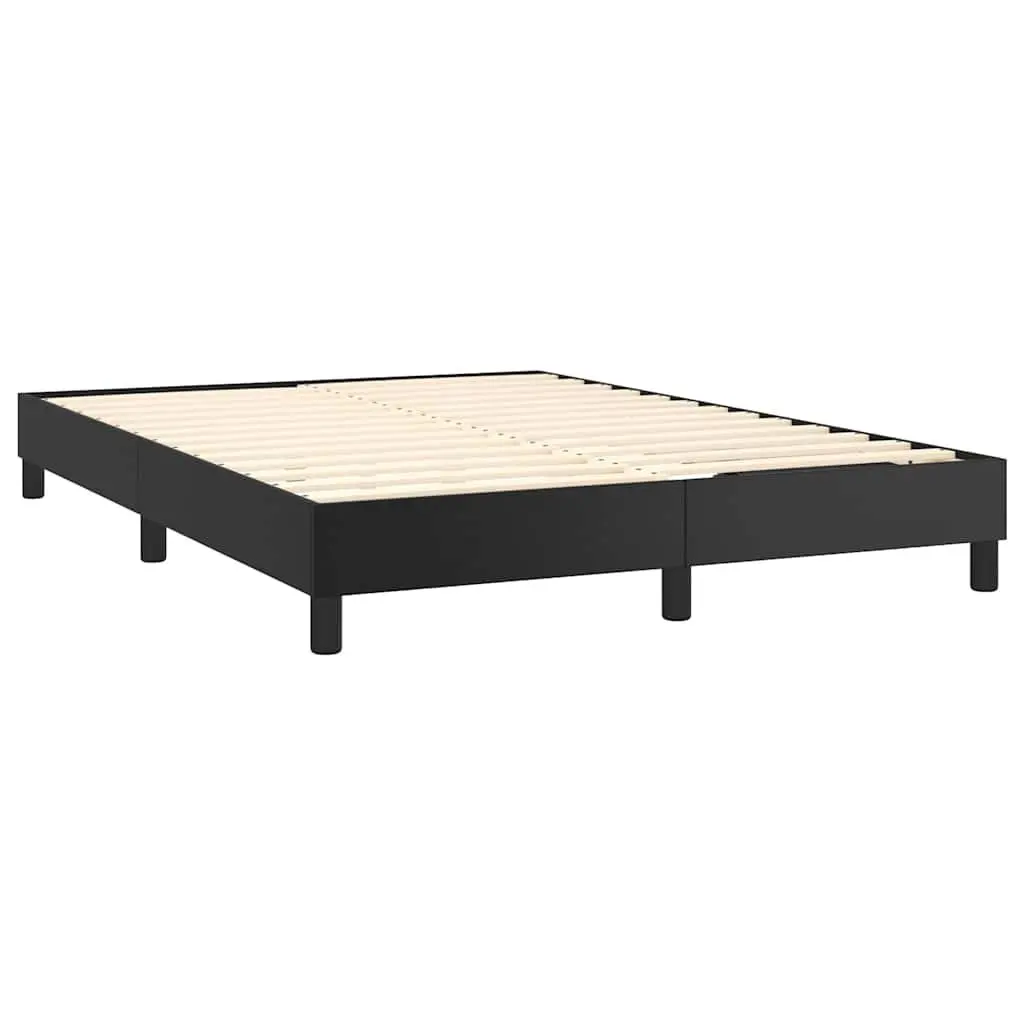 Box Spring Bed Frame Queen Black Faux Leather Bedroom Furniture with Plywood