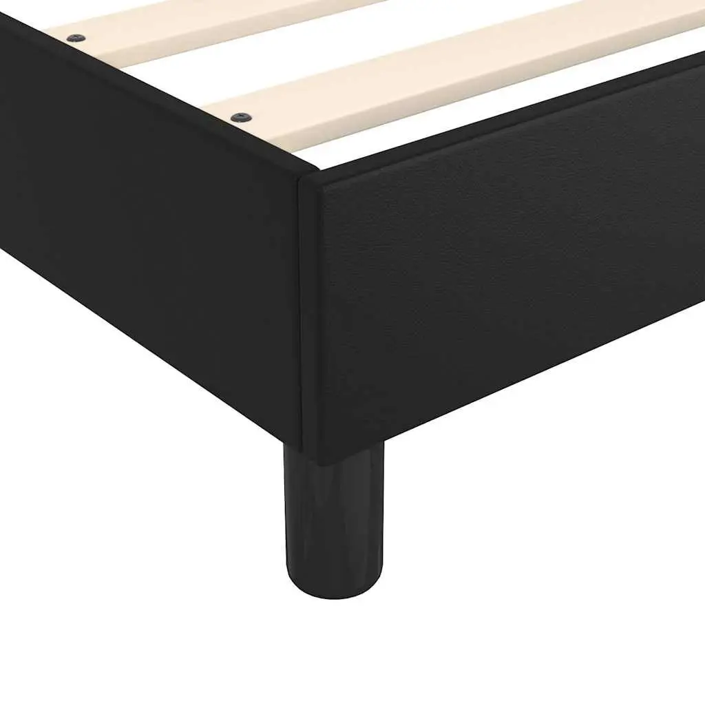 Box Spring Bed Frame Queen Black Faux Leather Bedroom Furniture with Plywood