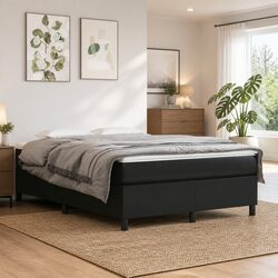 Black Faux Leather Bed Frame with Plywood Slats