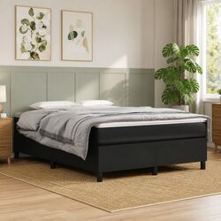 Queen Black Faux Leather Bed Frame with Plywood Slats