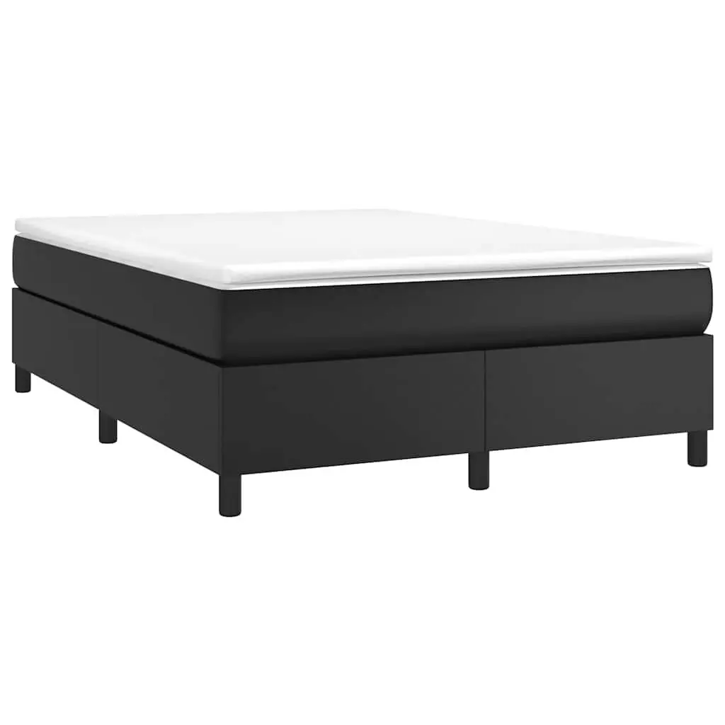 Box Spring Bed Frame Supportive Queen Black Faux Leather