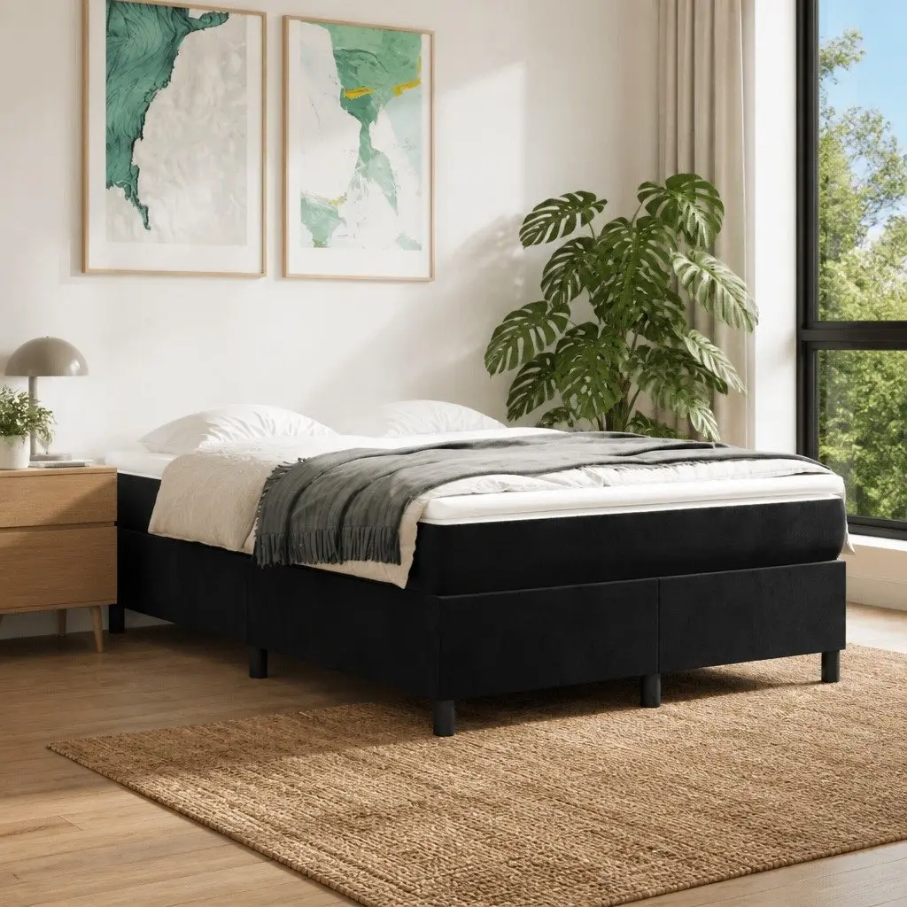 Double Box Spring Bed Frame Soft Velvet Black