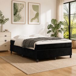 Black Velvet Upholstered Queen Box Spring Bed Frame
